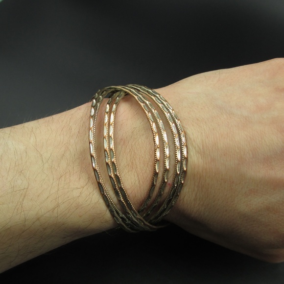 Vintage Rustic Silver & Copper Tone Cuff Bracelet - Picture 4 of 6